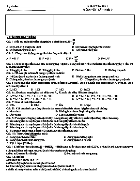 Đề kiểm tra học kì I môn Vật lí lớp 9 (Kèm đáp án)